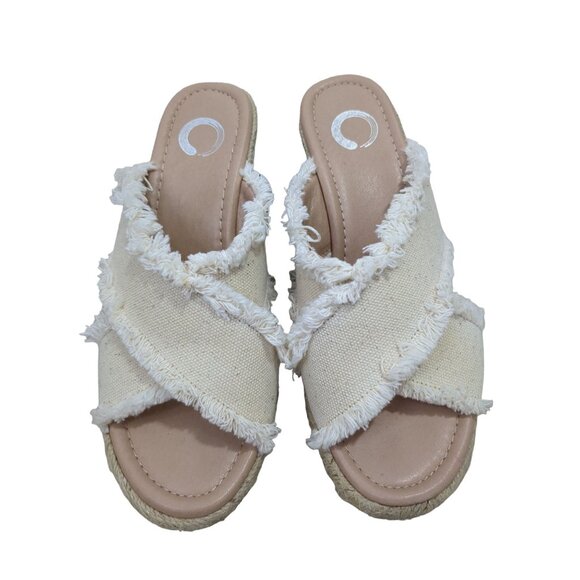 Journee Collection Wedge Sandal Womens 6 Beige Slip On Open Toe Shanni - Picture 2 of 11